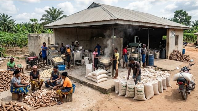 An established cassava local business with all stages functioning depicting business opportunities in the cassava industry