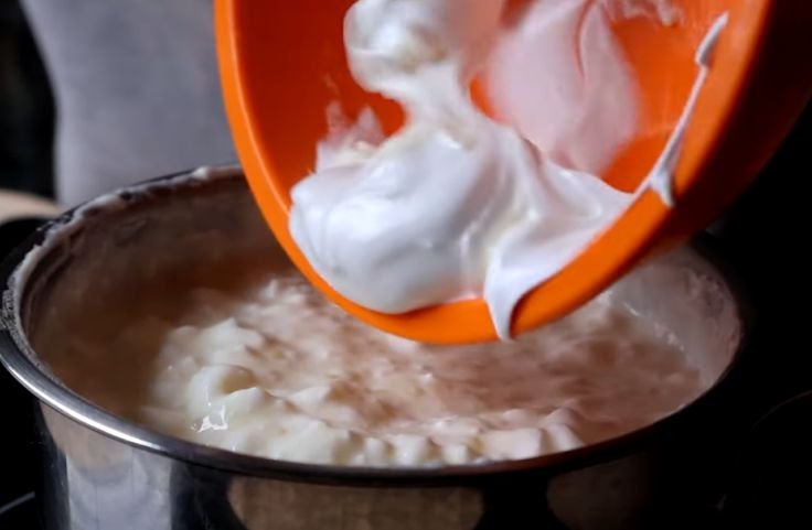 Pour in the whisked eggs