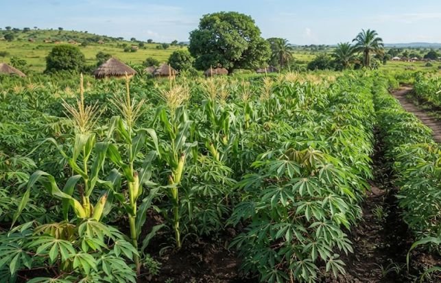 Cassava growing with maize
