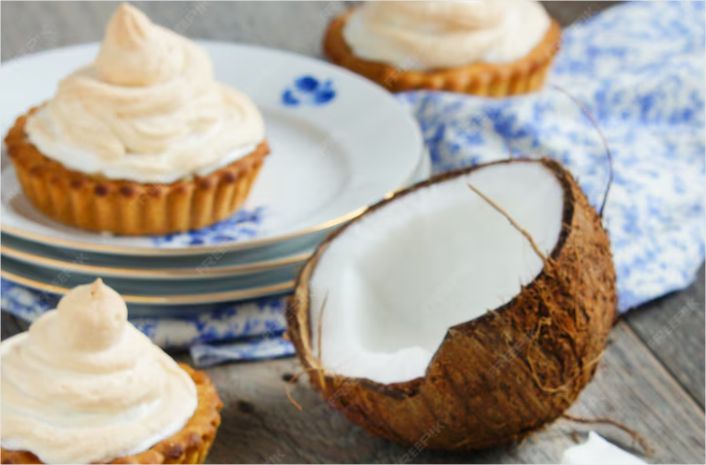 Cassava cake with coconut cream as icing