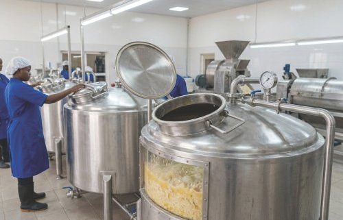 A fermentation tank containing mashed cassava for making cassava flour through the fermentation method