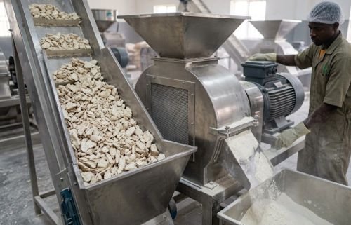 Milling dried cassava mash for making HQCF