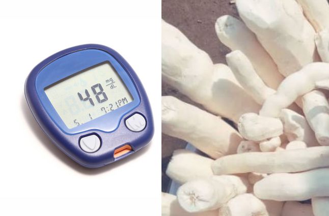 Peeled cassava and sugar level device - Cassava Glycemic Index