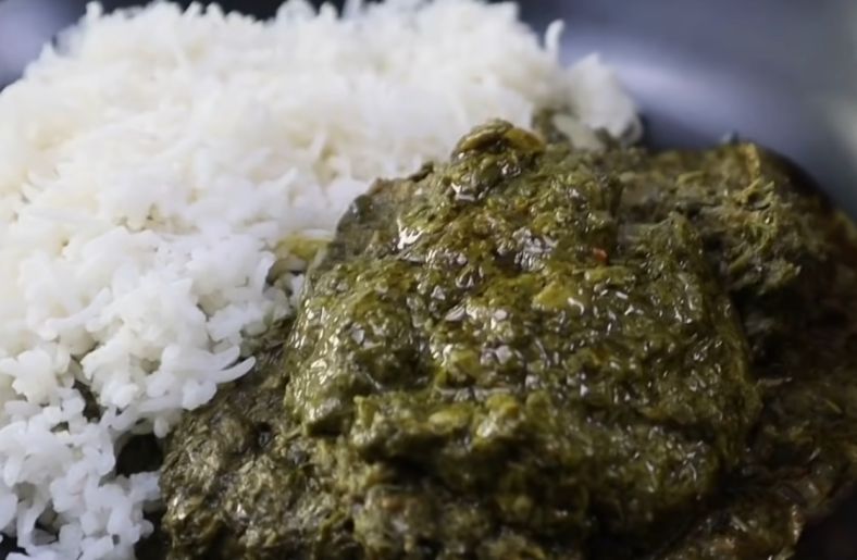 Cassava Leaves Stew ready with rice