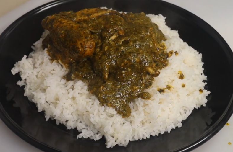A dish of Cassava Leaves and Rice