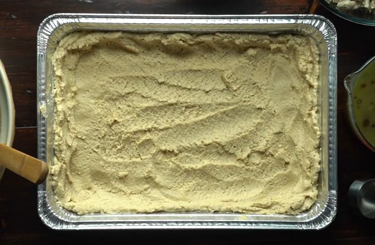 The mixture layered at the bottom of the dish
