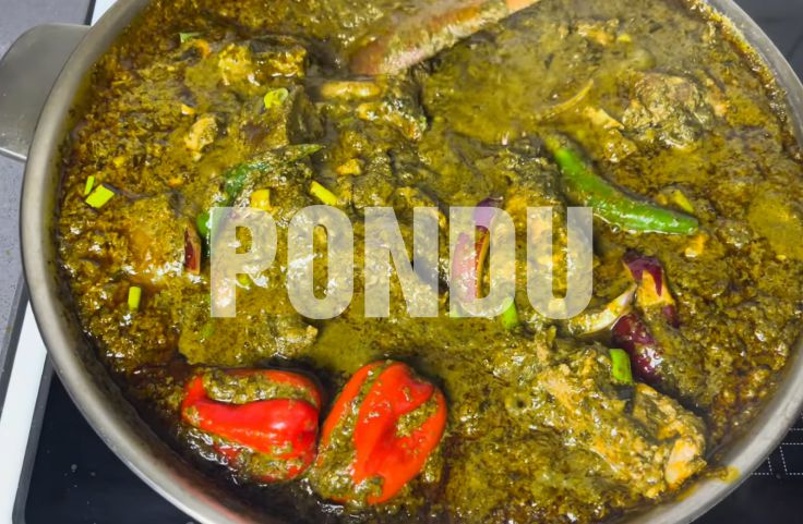 A pot of Pondu Cassava Leaves