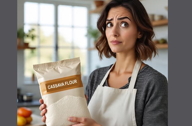 A woman wondering the Cassava flour glycemic index in her hands