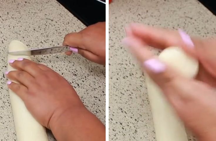 Molding the mashed cassava into dough