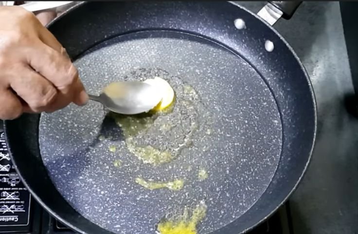 An oiled frying pan or skillet