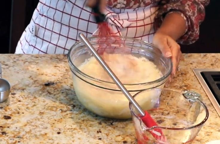 Mixing the ingredients for cassava flour waffle