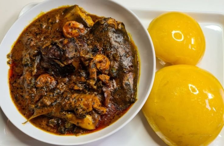 Starch made from cassava with banga soup