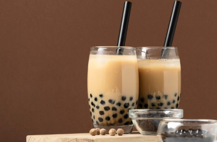 Two glasses of Tapioca bubble tea snack