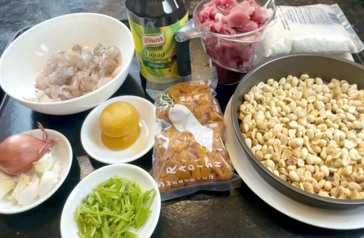 Assorted ingredients for tapioca dumplings