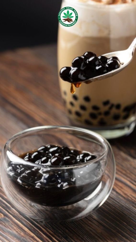Brown tapioca pearls in bubble tea