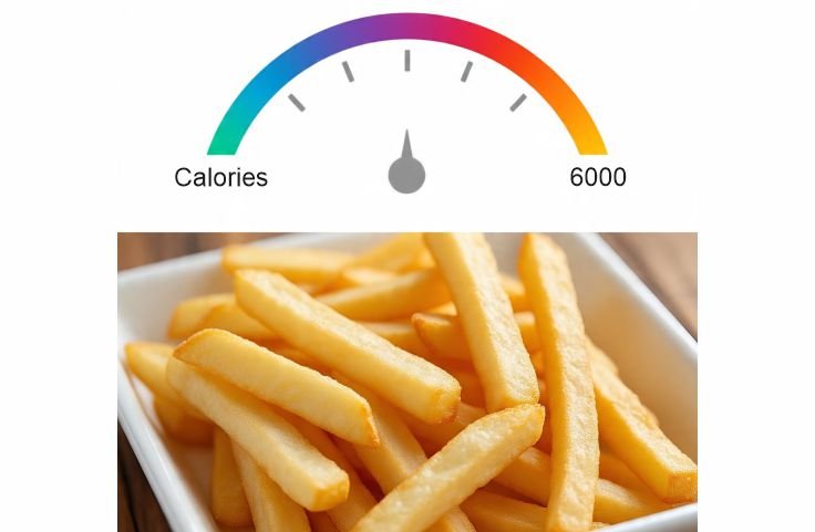 Attractive yuca fries with a meter showing yuca fries nutrition and calories