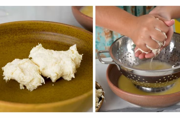 Draining grated cassava