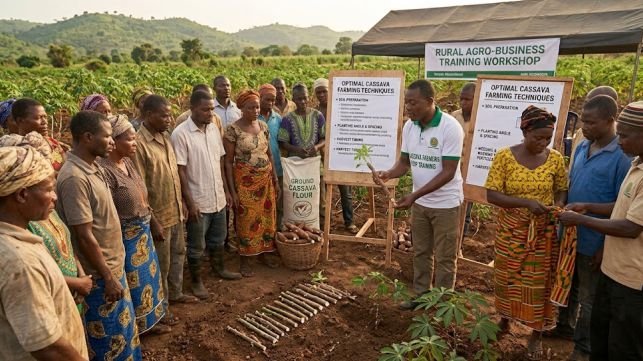 Cassava farmers receiving cassava education and training