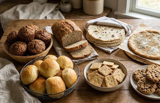 Different cassava flour foods in commercial food manufacturing