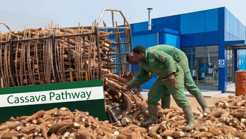 Cassava Pathway harvesting cassava roots