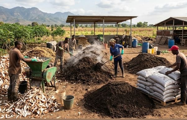 Cassava farmers making Organic Fertilizer Production from Cassava Wastes