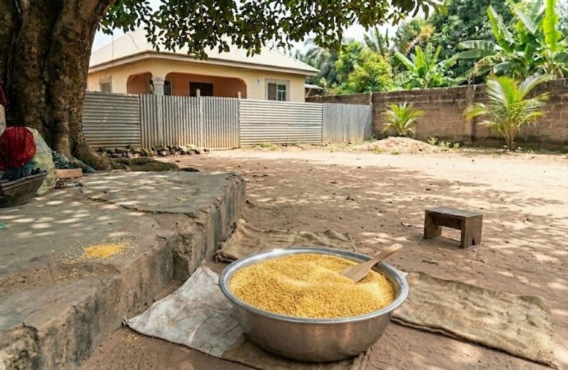 The finished roasted garri from my village cassava farm